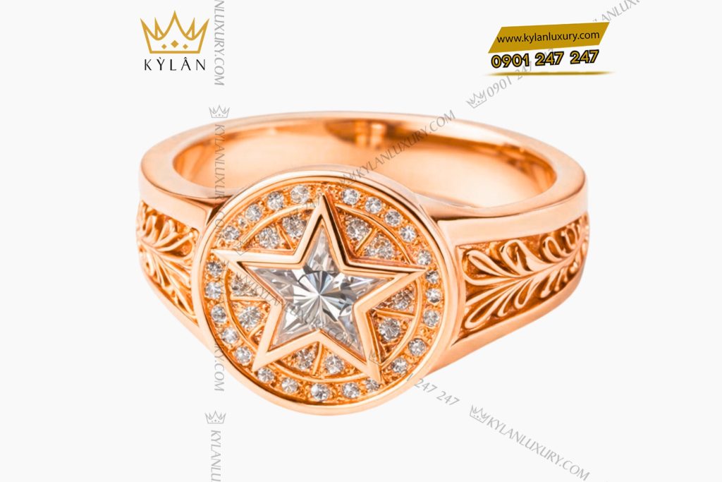 Nhẫn nam vàng hồng Au750 đính kim cương