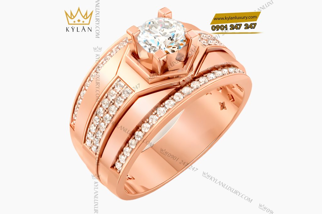Nhẫn nam vàng hồng Au750 đính kim cương