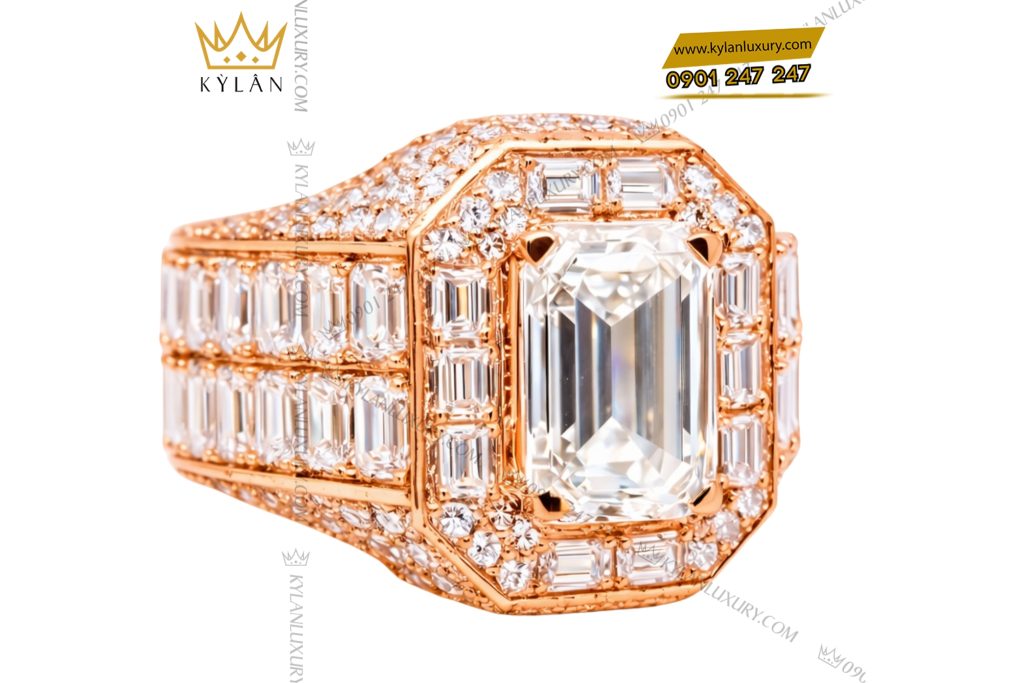 Nhẫn nam vàng hồng Au750 đính kim cương