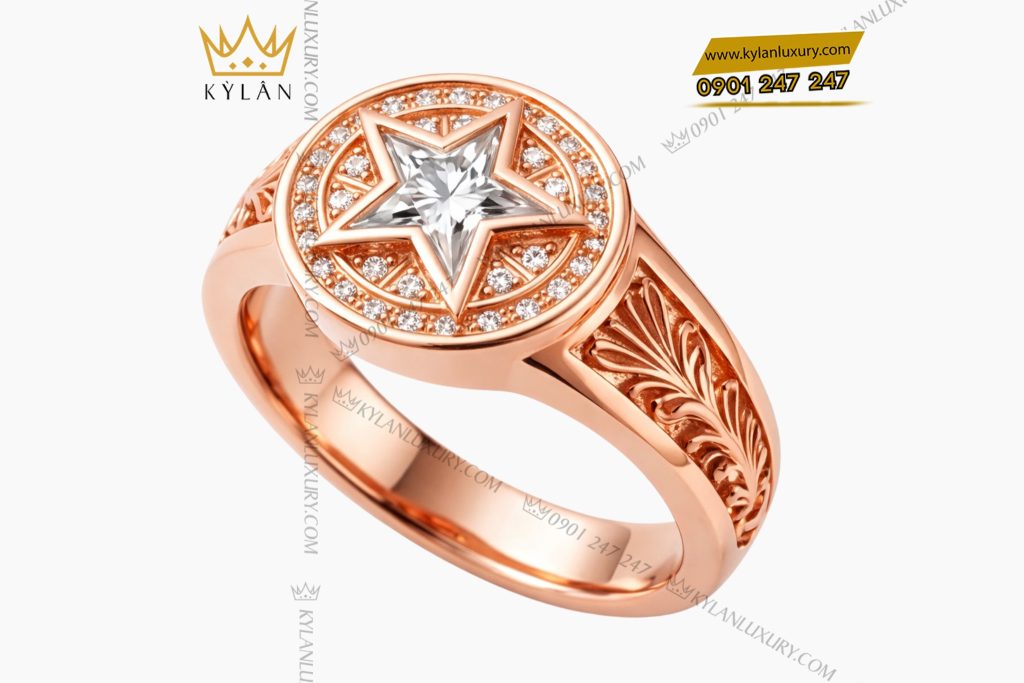 Nhẫn nam vàng hồng Au750 đính kim cương