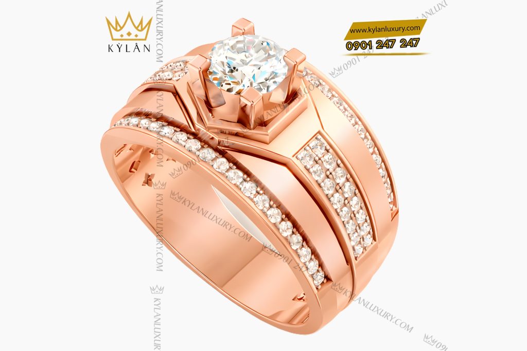 Kỳ Lân Luxury Nhan nam vang hong Au750 dinh kim cuong 4 Nhẫn nam vàng hồng Au750 đính kim cương
