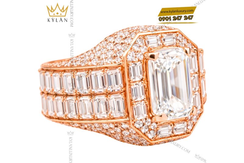 Nhẫn nam vàng hồng Au750 đính kim cương