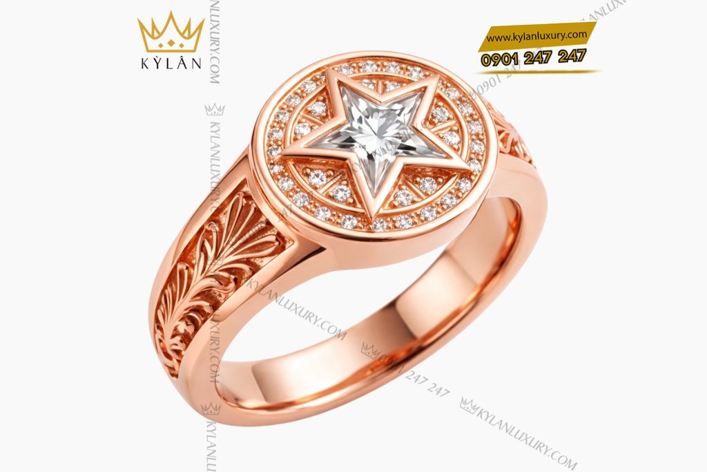 Kỳ Lân Luxury Nhan nam vang hong Au750 dinh kim cuong 5 1 Nhẫn nam vàng hồng Au750 đính kim cương