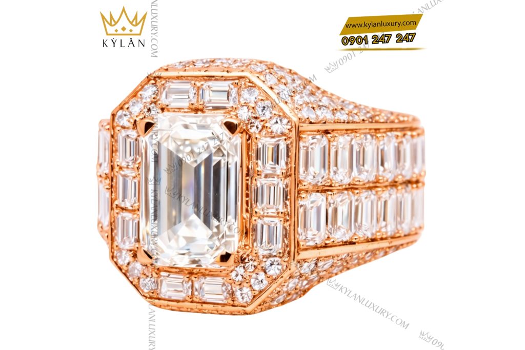 Kỳ Lân Luxury Nhan nam vang hong Au750 dinh kim cuong 5 2 Nhẫn nam vàng hồng Au750 đính kim cương