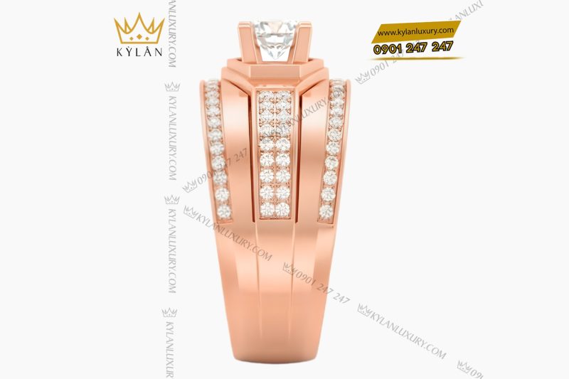 Nhẫn nam vàng hồng Au750 đính kim cương