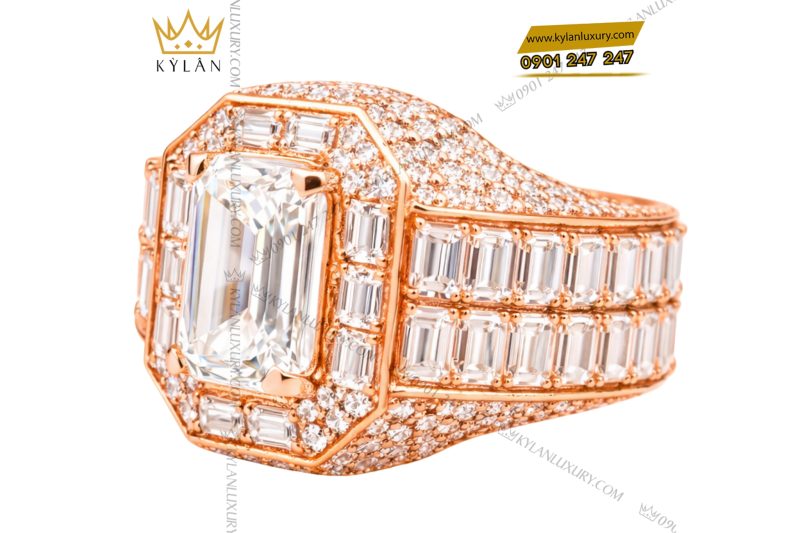 Nhẫn nam vàng hồng Au750 đính kim cương