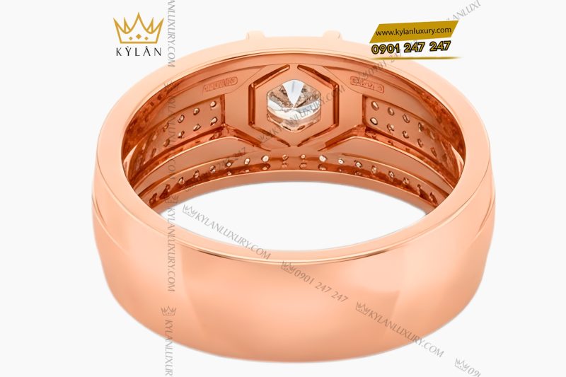 Nhẫn nam vàng hồng Au750 đính kim cương