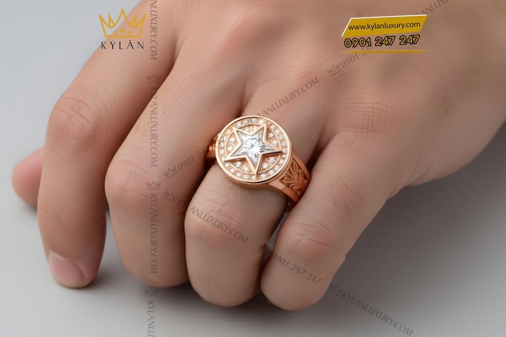 Kỳ Lân Luxury Nhan nam vang hong Au750 dinh kim cuong 8 1 Nhẫn nam vàng hồng Au750 đính kim cương