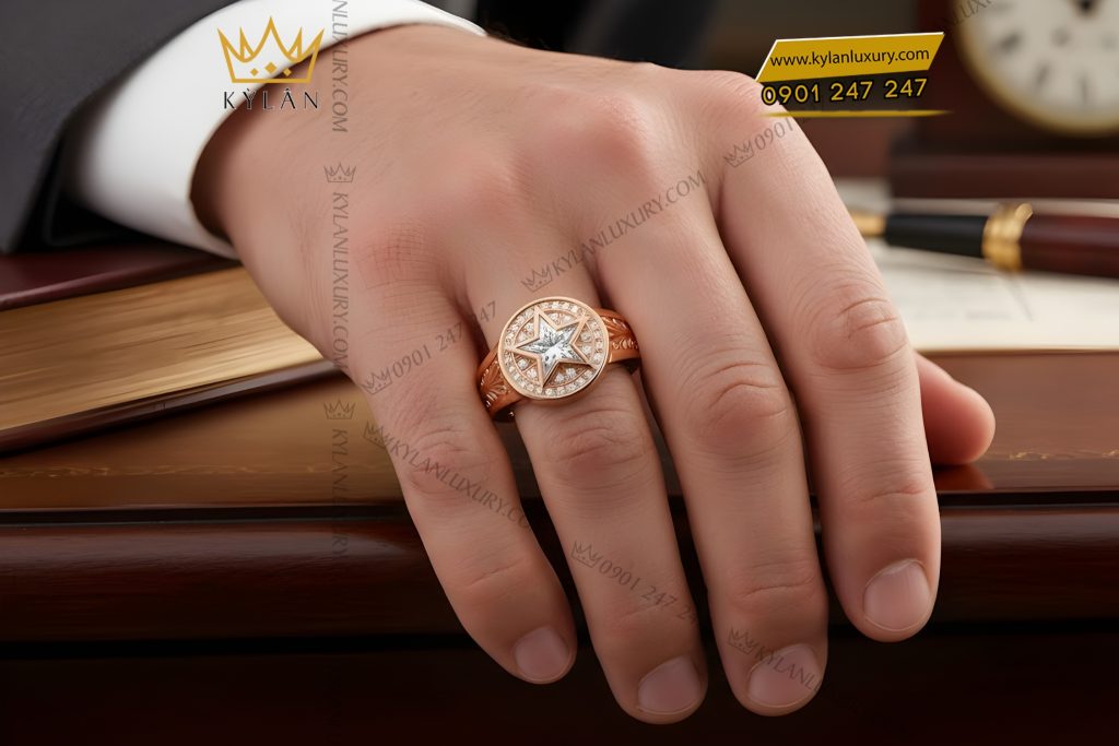 Nhẫn nam vàng hồng Au750 đính kim cương