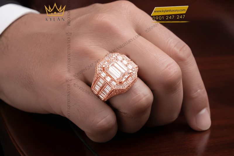 Nhẫn nam vàng hồng Au750 đính kim cương