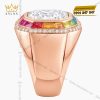 Nhẫn nam vàng hồng Au750 đính kim cương và đá quý Rainbow