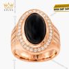 Nhẫn nam vàng hồng Au750 đính kim cương và đá quý đen