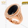 Nhẫn nam vàng hồng Au750 đính kim cương và đá quý đen