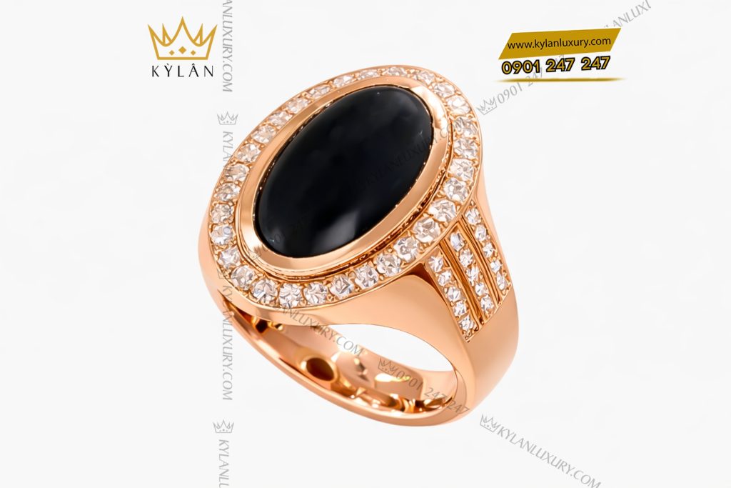 Kỳ Lân Luxury Nhan nam vang hong Au750 dinh kim cuong va da quy den 4 Nhẫn nam vàng hồng Au750 đính kim cương và đá quý đen