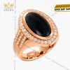 Nhẫn nam vàng hồng Au750 đính kim cương và đá quý đen