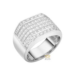 Nhẫn nam vàng trắng Au750 đính full kim cương baguette