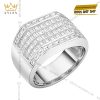 Nhẫn nam vàng trắng Au750 đính full kim cương baguette