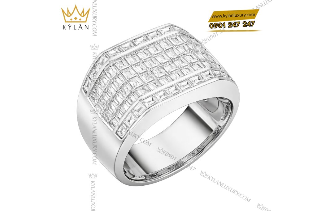 Kỳ Lân Luxury Nhan nam vang trang Au750 dinh full kim cuong baguette 3 Nhẫn nam vàng trắng Au750 đính full kim cương baguette