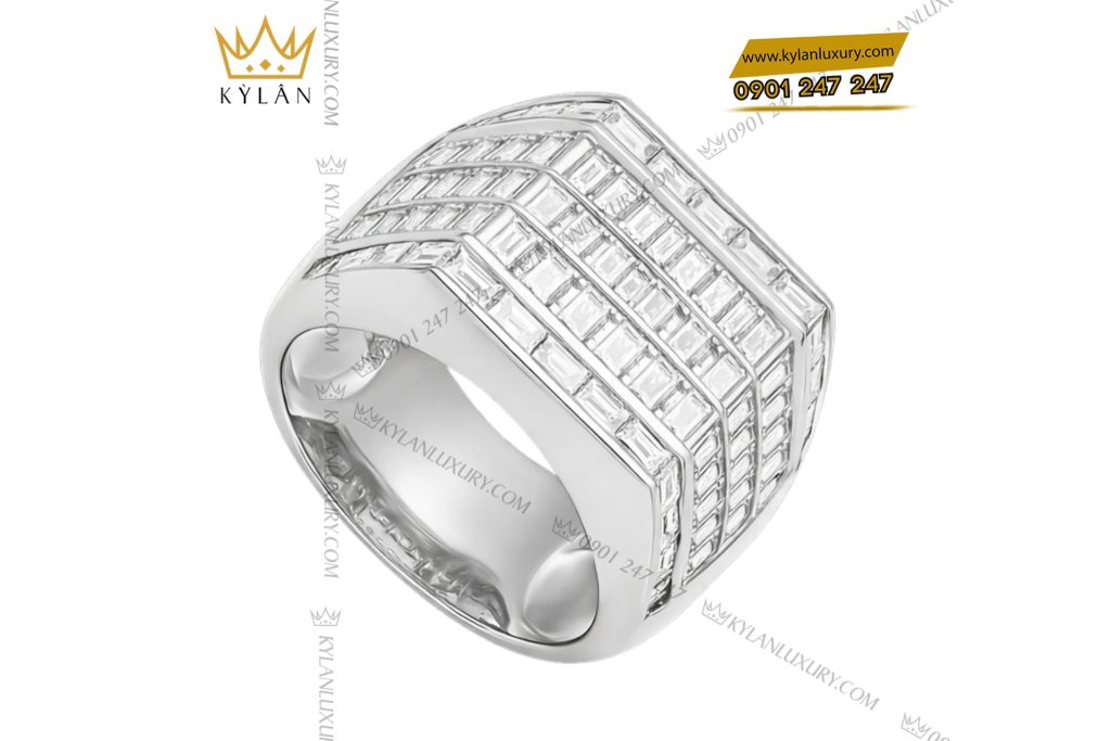 Kỳ Lân Luxury Nhan nam vang trang Au750 dinh full kim cuong baguette 4 Nhẫn nam vàng trắng Au750 đính full kim cương baguette