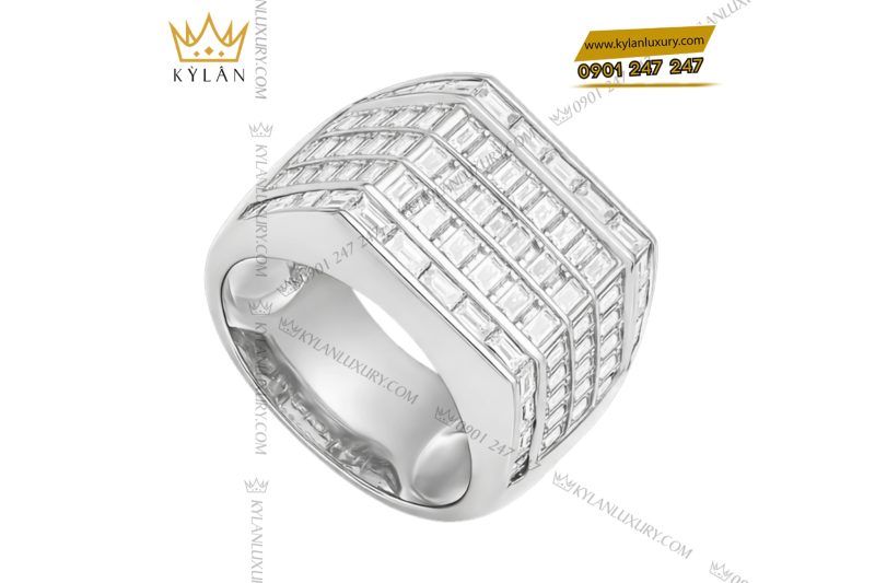 Nhẫn nam vàng trắng Au750 đính full kim cương baguette