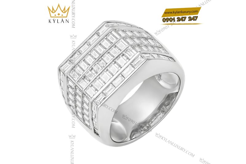 Nhẫn nam vàng trắng Au750 đính full kim cương baguette