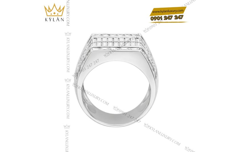 Nhẫn nam vàng trắng Au750 đính full kim cương baguette