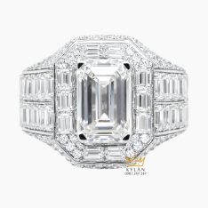 Nhẫn nam vàng trắng Au750 đính kim cương