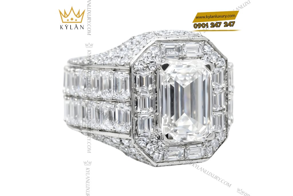 Nhẫn nam vàng trắng Au750 đính kim cương