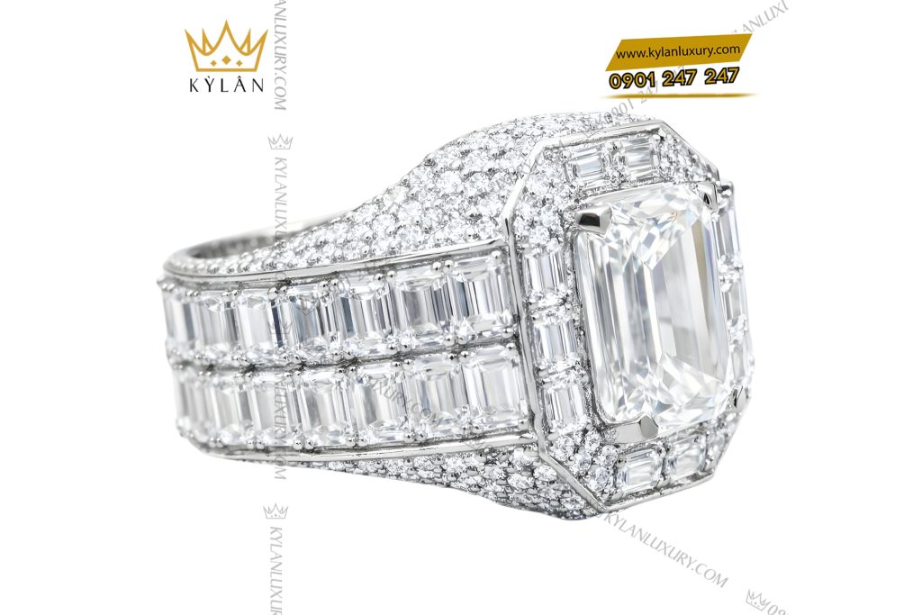 Kỳ Lân Luxury Nhan nam vang trang Au750 dinh kim cuong 4 Nhẫn nam vàng trắng Au750 đính kim cương