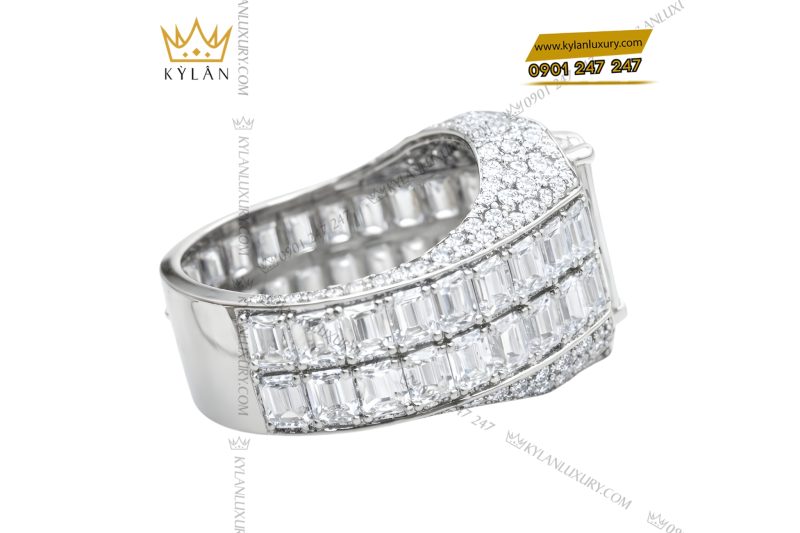 Nhẫn nam vàng trắng Au750 đính kim cương