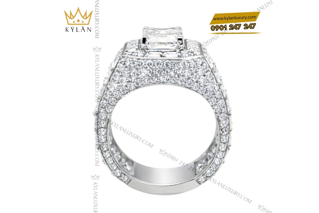 Kỳ Lân Luxury Nhan nam vang trang Au750 dinh kim cuong 6 Nhẫn nam vàng trắng Au750 đính kim cương