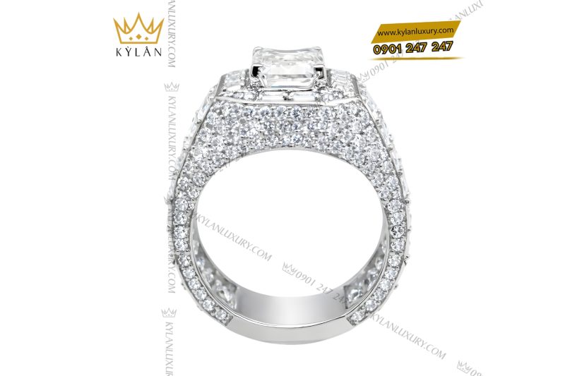 Nhẫn nam vàng trắng Au750 đính kim cương