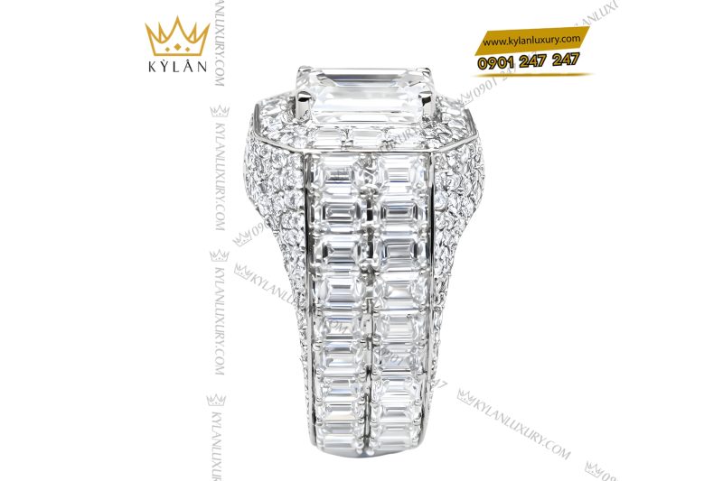 Nhẫn nam vàng trắng Au750 đính kim cương