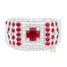 Nhẫn nam vàng trắng Au750 đính kim cương và đá quý đỏ