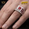 Nhẫn nam vàng trắng Au750 đính kim cương và đá quý đỏ