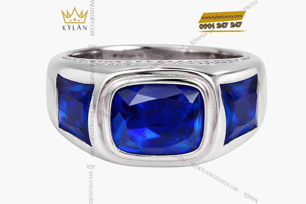 Nhẫn nam vàng trắng Au750 đính kim cương và đá sapphire xanh 7 Kỳ Lân Luxury Nhan nam vang trang Au750 dinh kim cuong va da sapphire xanh 2 Nhẫn nam vàng trắng Au750 đính kim cương và đá sapphire xanh