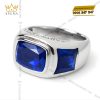 Nhẫn nam vàng trắng Au750 đính kim cương và đá sapphire xanh