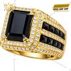 Nhẫn nam vàng vàng Au750 đính kim cương và đá quý đen