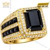 Nhẫn nam vàng vàng Au750 đính kim cương và đá quý đen