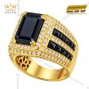 Nhẫn nam vàng vàng Au750 đính kim cương và đá quý đen