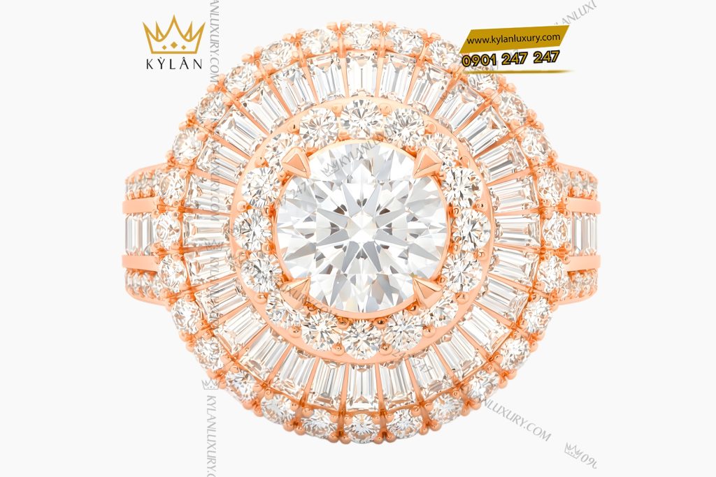 Nhẫn nữ vàng hồng Au750 đính kim cương