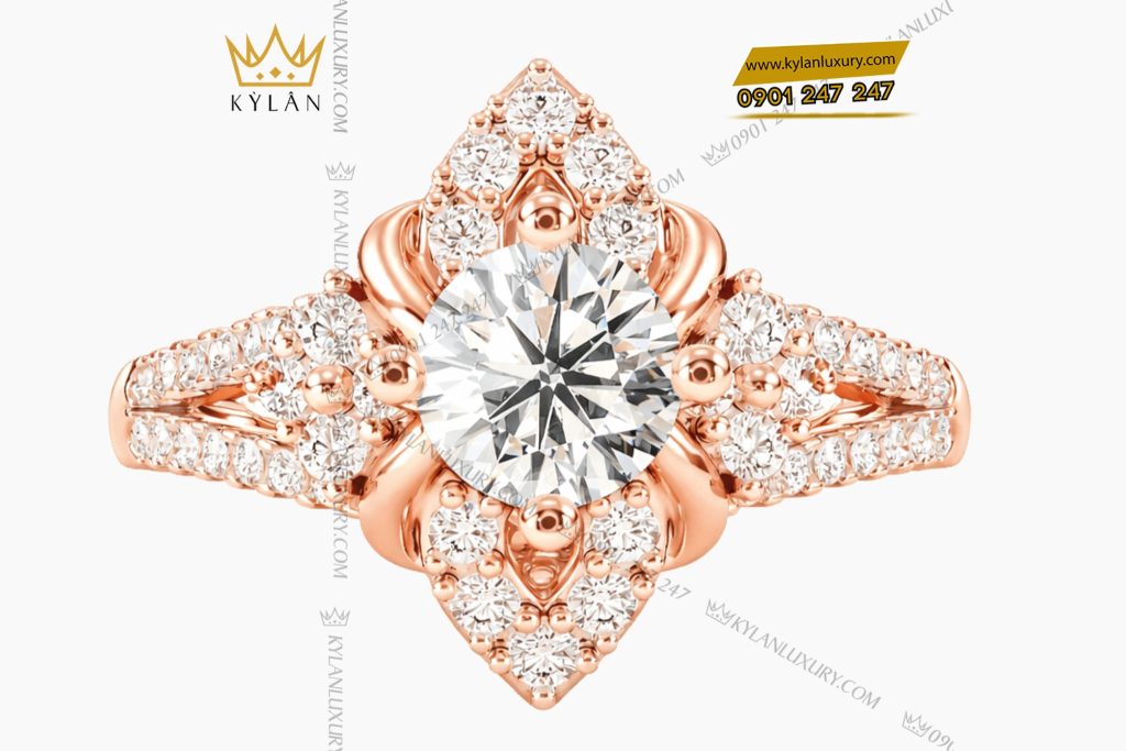 Nhẫn nữ vàng hồng Au750 đính kim cương