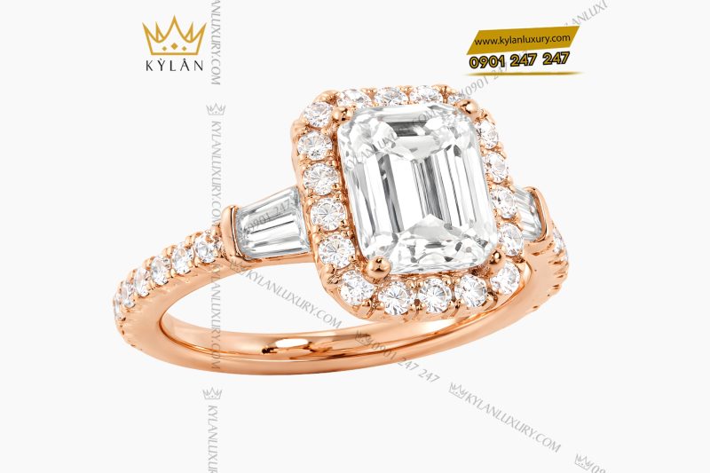 Nhẫn nữ vàng hồng Au750 đính kim cương 