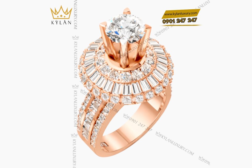 Nhẫn nữ vàng hồng Au750 đính kim cương