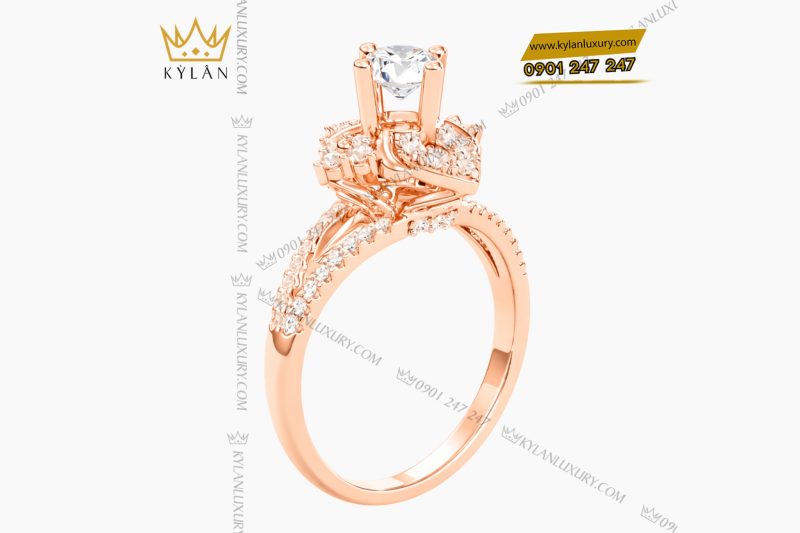 Nhẫn nữ vàng hồng Au750 đính kim cương