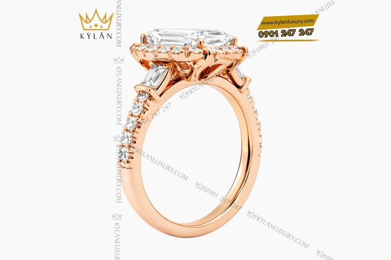 Nhẫn nữ vàng hồng Au750 đính kim cương 