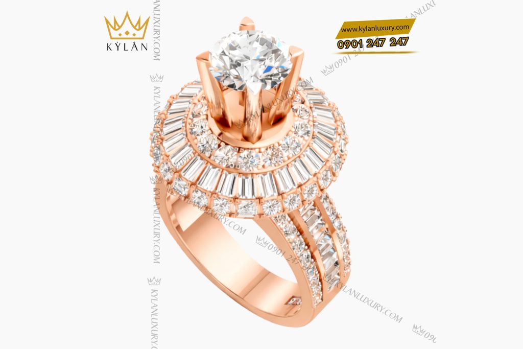 Nhẫn nữ vàng hồng Au750 đính kim cương