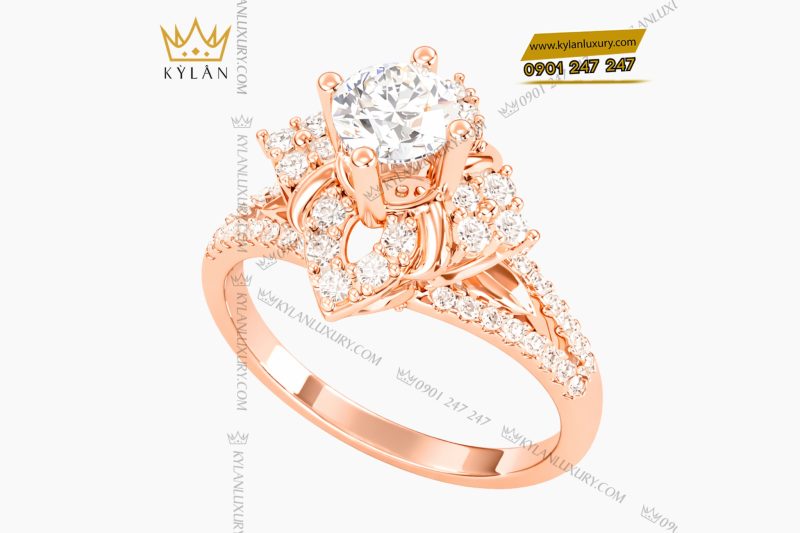 Nhẫn nữ vàng hồng Au750 đính kim cương