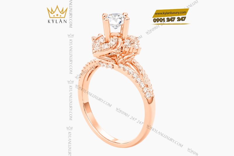 Nhẫn nữ vàng hồng Au750 đính kim cương