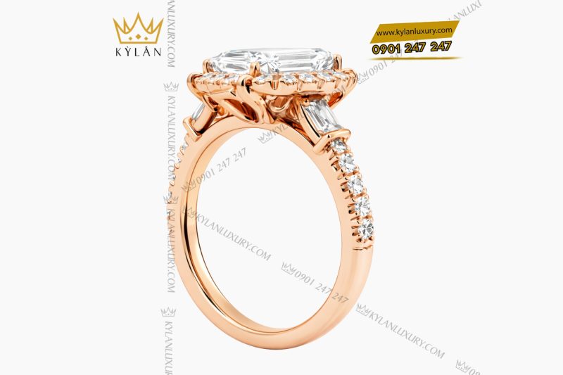 Nhẫn nữ vàng hồng Au750 đính kim cương 